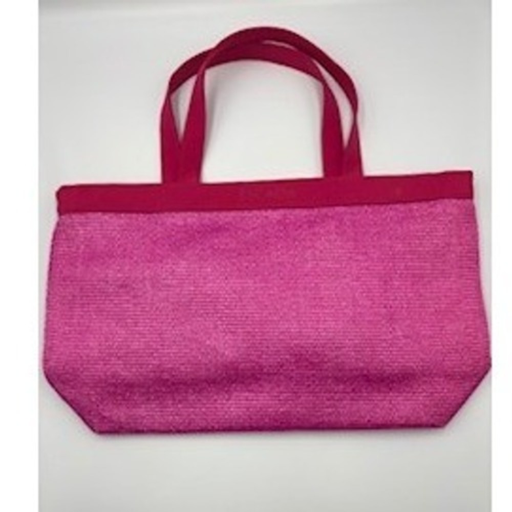 ESCADA Tropical Punch Woven Straw Tote Bag Medium Pink Floral Lining Summer